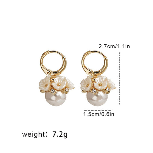 Wholesale Jewelry 1 Pair Fairy Style Korean Style Flower Alloy Shell Artificial Pearls Artificial Diamond Drop Earrings