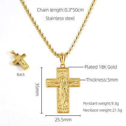 Wholesale 1 Piece Retro Cross Stainless Steel 18k Gold Plated Pendant Necklace