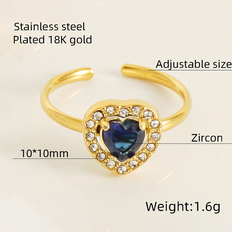 Titanium Steel Simple Style Classic Style Inlay Water Droplets Heart Shape Rhombus Zircon Rings