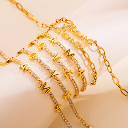 Elegant Mama Letter Copper 18k Gold Plated Zircon Bracelets Necklace In Bulk
