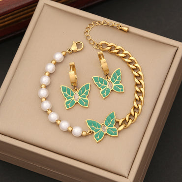 Wholesale Elegant Butterfly Stainless Steel Bracelets Earrings Necklace