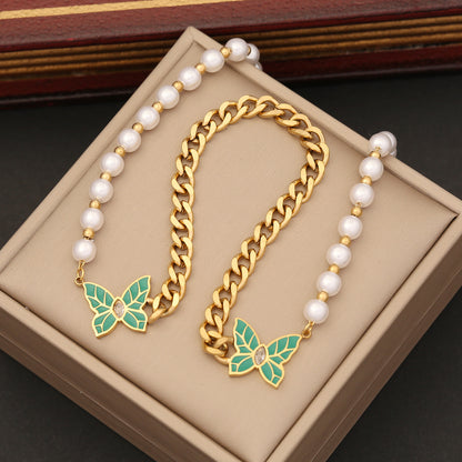 Wholesale Elegant Butterfly Stainless Steel Bracelets Earrings Necklace