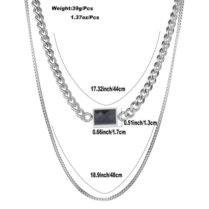 Hip-hop Square Stainless Steel Plating Inlay Artificial Gemstones Silver Plated Layered Necklaces