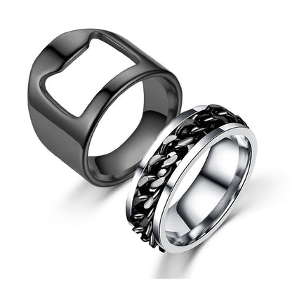 1 Set Retro Geometric Stainless Steel Metal Rings