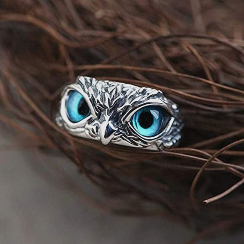 1 Piece Retro Owl Alloy Metal Inlay Artificial Gemstones Unisex Open Ring