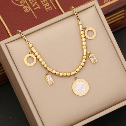 Wholesale Ins Style Round Square Stainless Steel Zircon Bracelets Earrings Necklace