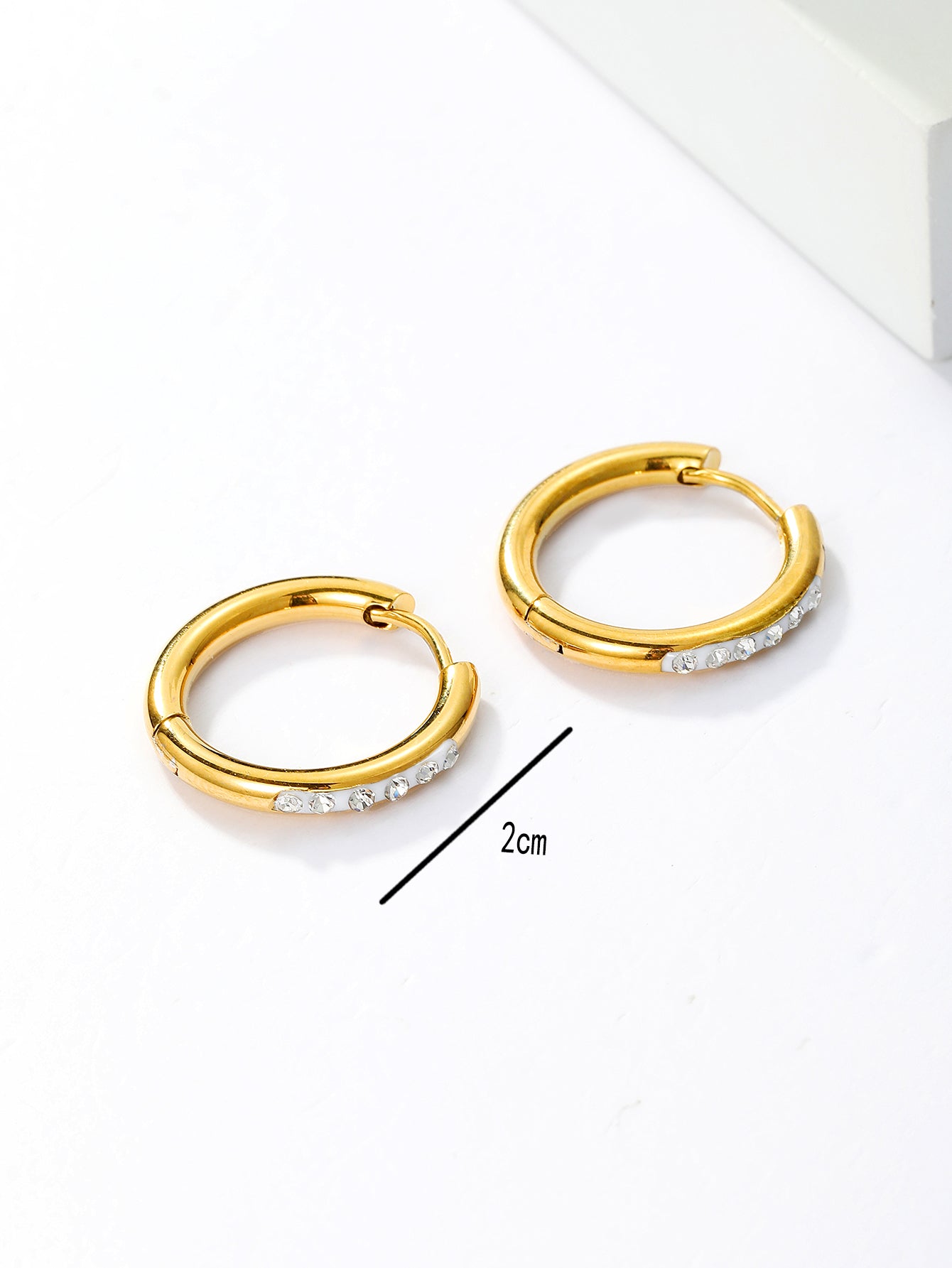 Wholesale 1 Pair Cool Style Circle Stainless Steel 18k Gold Plated Rhinestones Hoop Earrings