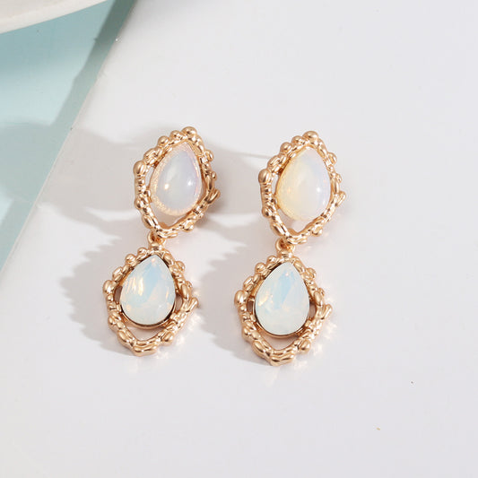 1 Pair Vintage Style Water Droplets Alloy Inlay Artificial Pearls Turquoise Opal Women's Drop Earrings