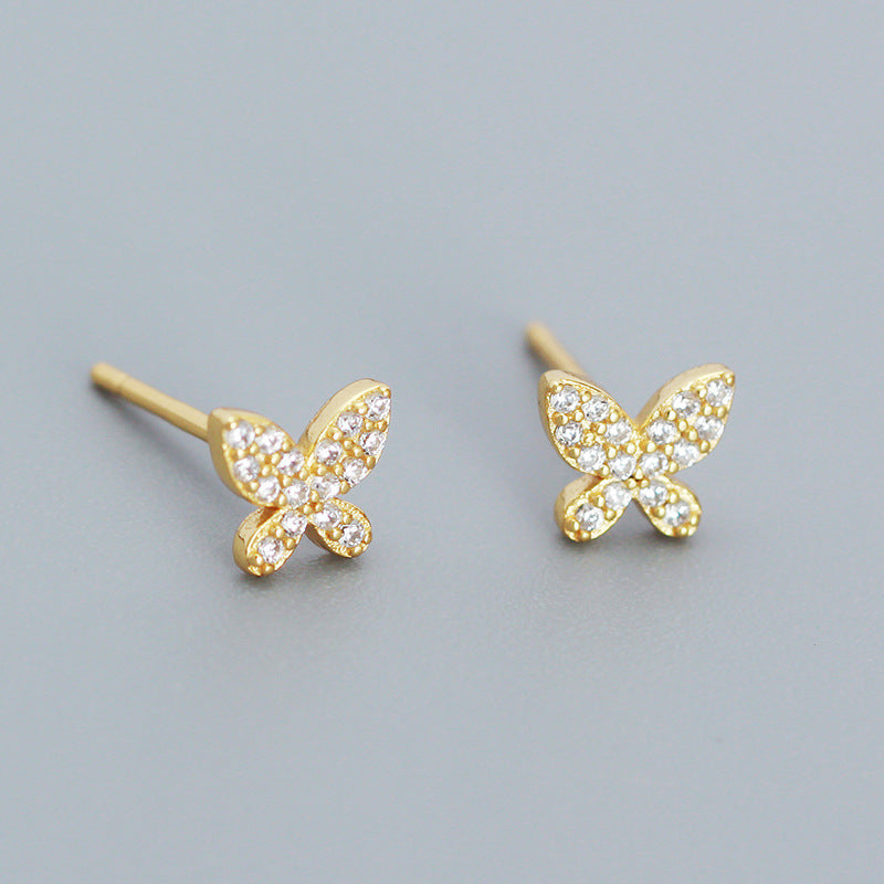 1 Pair Simple Style Butterfly Sterling Silver Plating Inlay Ear Studs