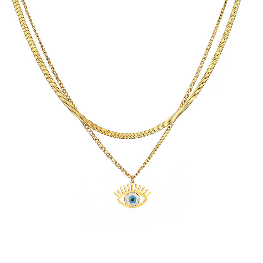 Ins Style Devil's Eye Titanium Steel Inlay Turquoise 18k Gold Plated Layered Necklaces