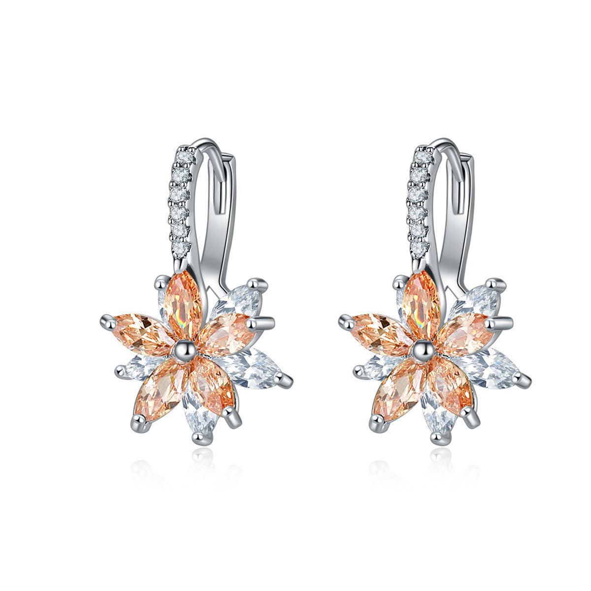 1 Pair Sweet Flower Plating Inlay Copper Zircon Rose Gold Plated White Gold Plated Drop Earrings