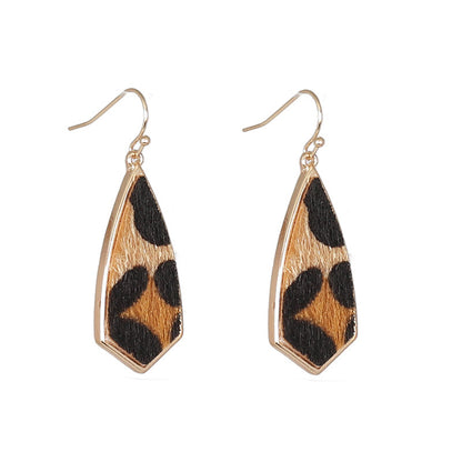 1 Pair Retro Polygon Leopard Inlay Alloy Pu Shell Drop Earrings