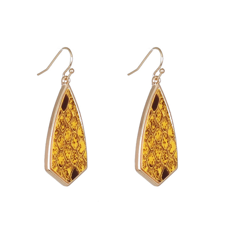 1 Pair Retro Polygon Leopard Inlay Alloy Pu Shell Drop Earrings