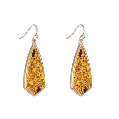 1 Pair Retro Polygon Leopard Inlay Alloy Pu Shell Drop Earrings