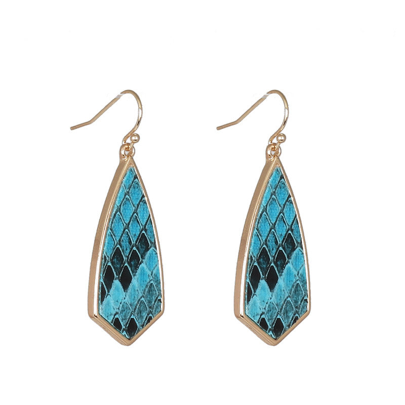 1 Pair Retro Polygon Leopard Inlay Alloy Pu Shell Drop Earrings