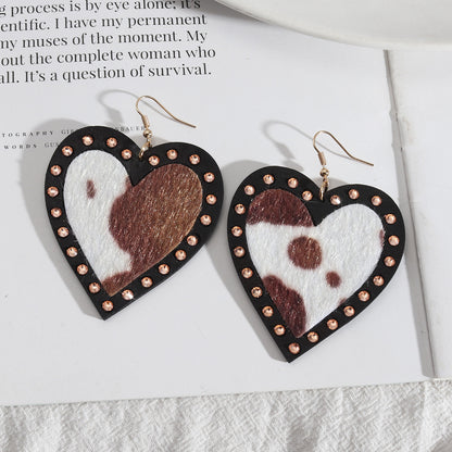 1 Pair Exaggerated Heart Shape Wood Inlay Rhinestones Women's Drop Earrings