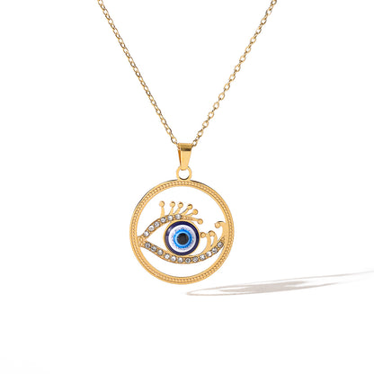 Wholesale Retro Devil's Eye Titanium Steel 18k Gold Plated Zircon Pendant Necklace