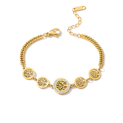 Wholesale Vintage Style Lucky Tree Titanium Steel 18k Gold Plated Zircon Bracelets