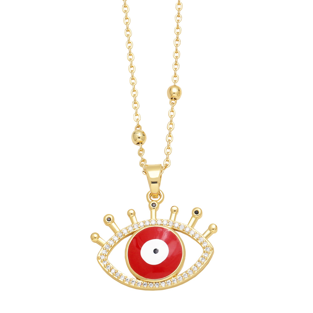 1 Piece Ins Style Devil's Eye Copper Enamel Plating Inlay Zircon 18k Gold Plated Pendant Necklace