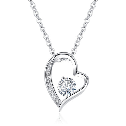 1 Piece Simple Style Heart Shape Sterling Silver Polishing Hollow Out Inlay Rhinestones Pendant Necklace