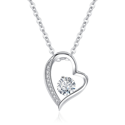 1 Piece Simple Style Heart Shape Sterling Silver Polishing Hollow Out Inlay Rhinestones Pendant Necklace