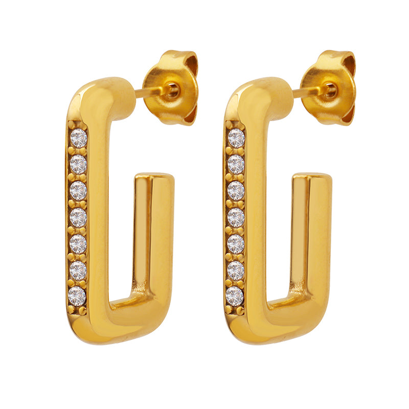 Wholesale 1 Pair Shiny Square Titanium Steel 18k Gold Plated Zircon Ear Studs