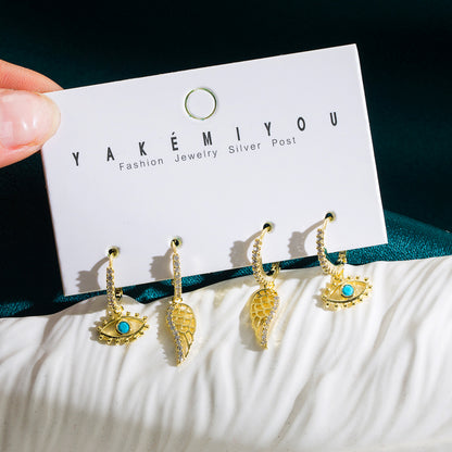 1 Set Yakemiyou Star Leaves Heart Shape Plating Inlay Copper Zircon 14k Gold Plated Drop Earrings