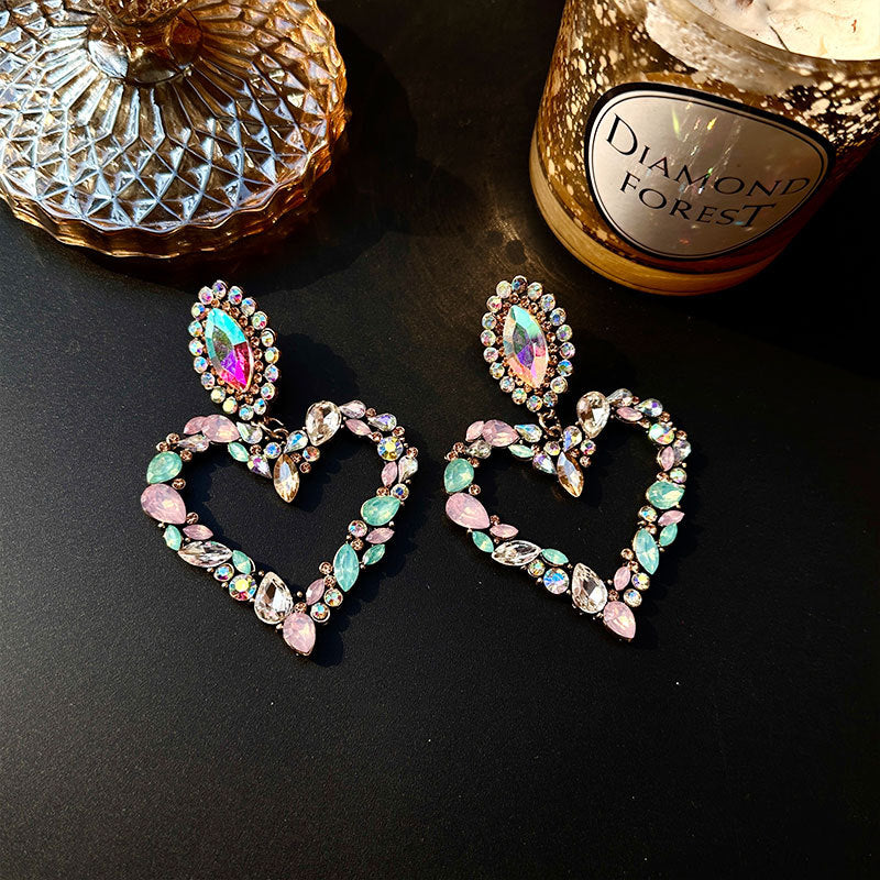 Wholesale Jewelry 1 Pair Elegant Heart Shape Alloy Rhinestones Drop Earrings