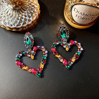 Wholesale Jewelry 1 Pair Elegant Heart Shape Alloy Rhinestones Drop Earrings