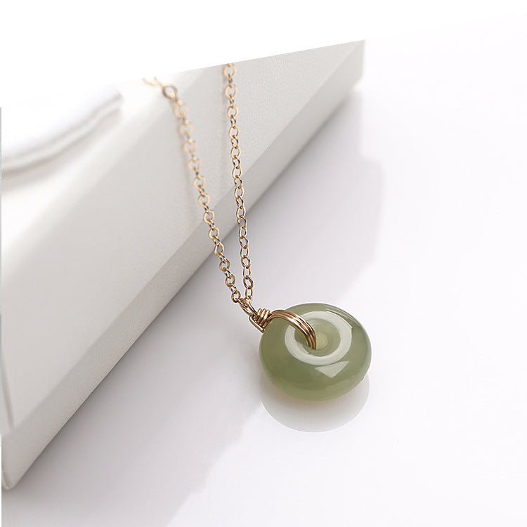 Elegant Round Stainless Steel 18k Gold Plated Jade Wholesale Necklace