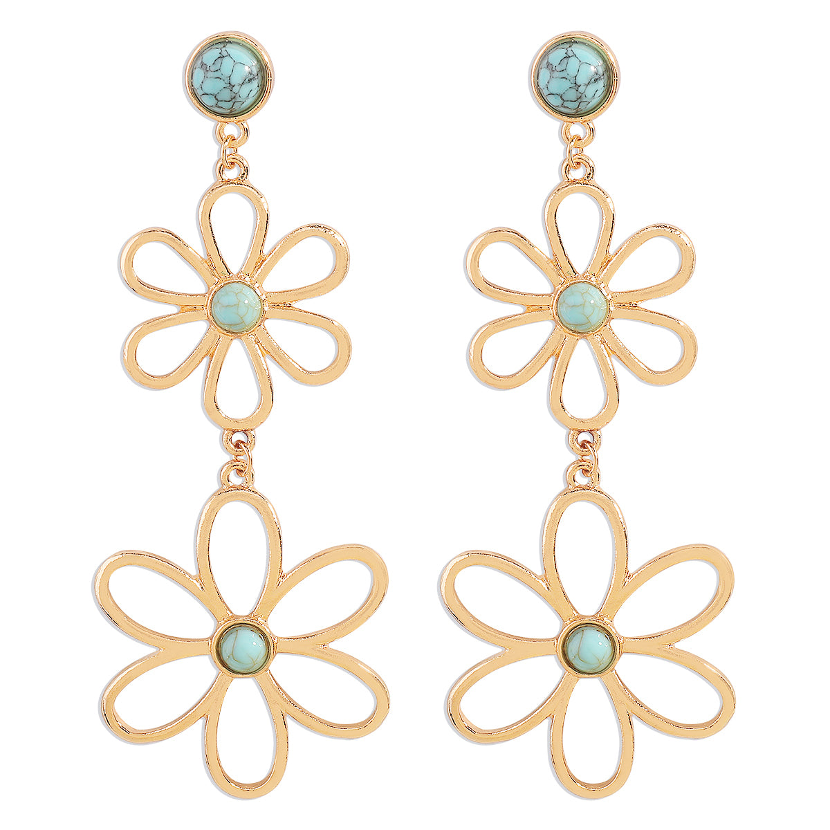 Wholesale Jewelry 1 Pair Simple Style Flower Metal Turquoise Drop Earrings