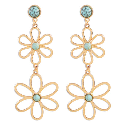 Wholesale Jewelry 1 Pair Simple Style Flower Metal Turquoise Drop Earrings