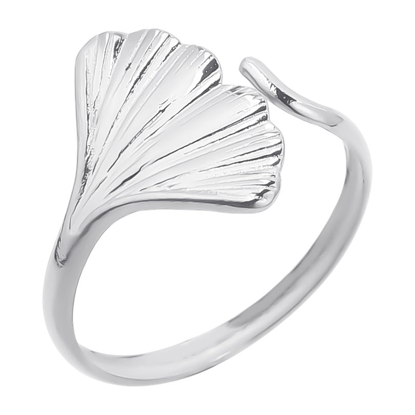 Wholesale 1 Piece Simple Style Ginkgo Leaf Titanium Steel Open Ring