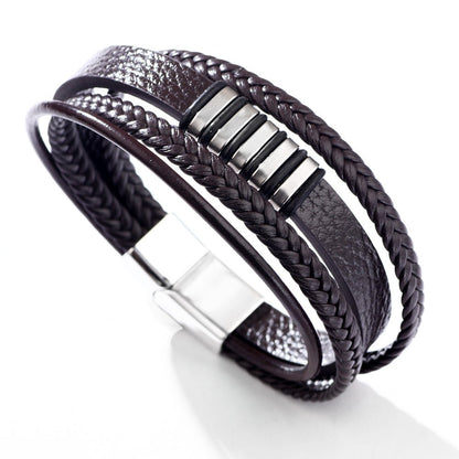 Hip-Hop Oval Stainless Steel Alloy Pu Leather Knitting Men'S Bangle