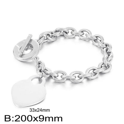 Fashion Heart Pendant Ot Buckle Stainless Steel Necklace Bracelet Set