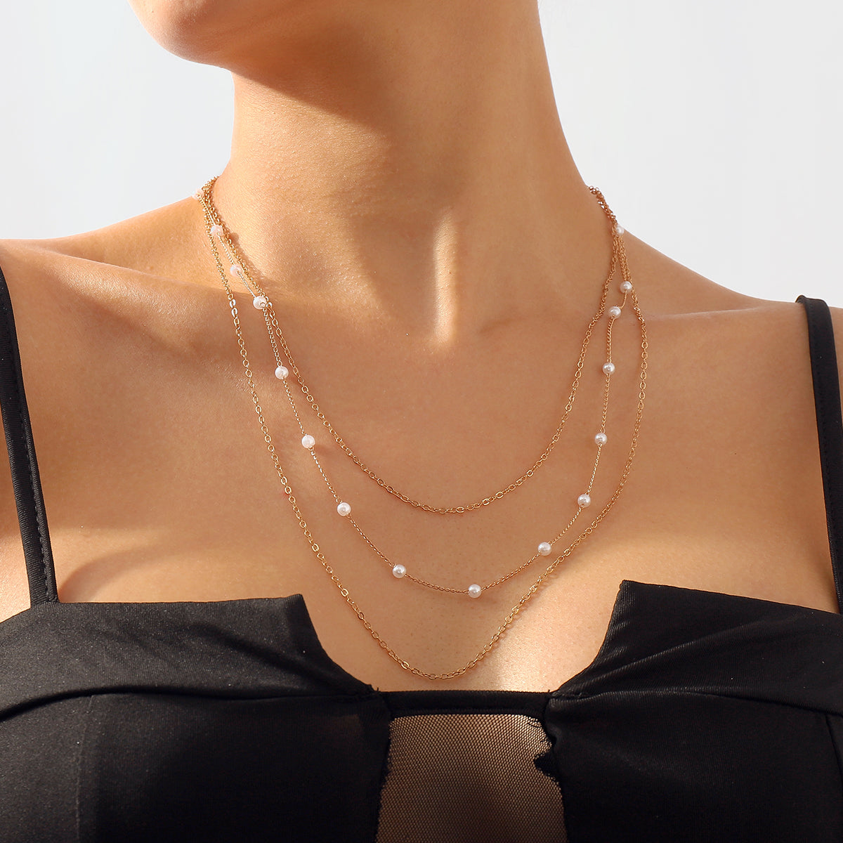Simple Style Lines Imitation Pearl Iron Chain Women's Layered Necklaces