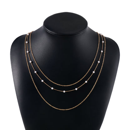 Simple Style Lines Imitation Pearl Iron Chain Women's Layered Necklaces