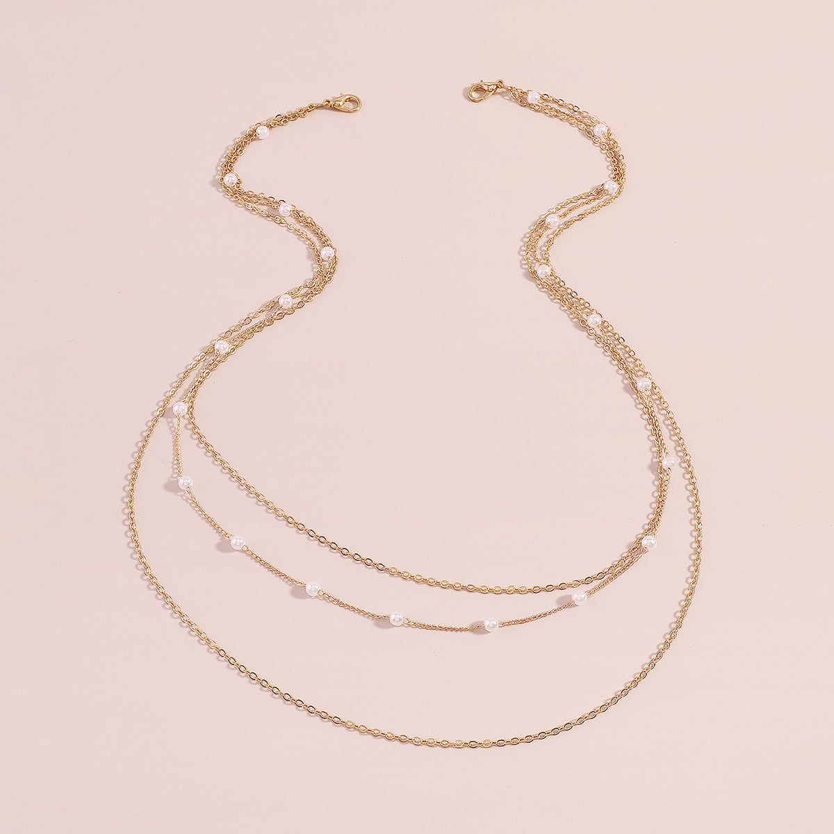 Simple Style Lines Imitation Pearl Iron Chain Women's Layered Necklaces