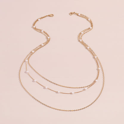 Simple Style Lines Imitation Pearl Iron Chain Women's Layered Necklaces