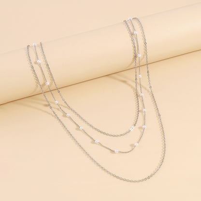 Simple Style Lines Imitation Pearl Iron Chain Women's Layered Necklaces