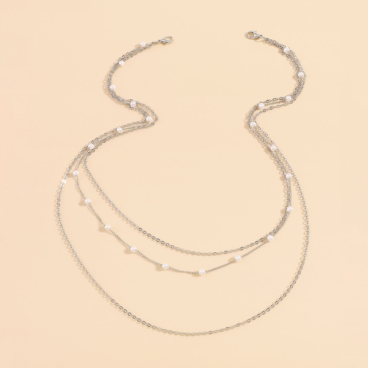 Simple Style Lines Imitation Pearl Iron Chain Women's Layered Necklaces