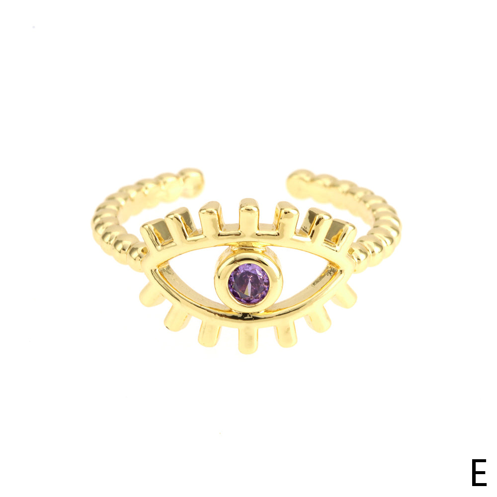 Simple Style Eye Copper Plating Inlay Zircon Gold Plated Open Ring