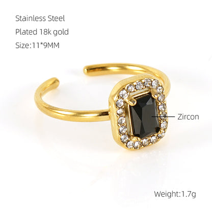 Shiny Square Water Droplets Heart Shape Stainless Steel Plating Inlay Zircon 18k Gold Plated Open Ring