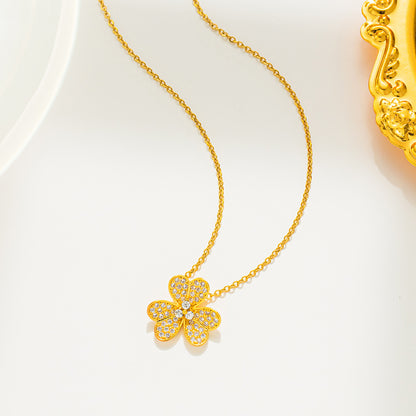 Simple Style Flower Titanium Steel Inlay Zircon Pendant Necklace