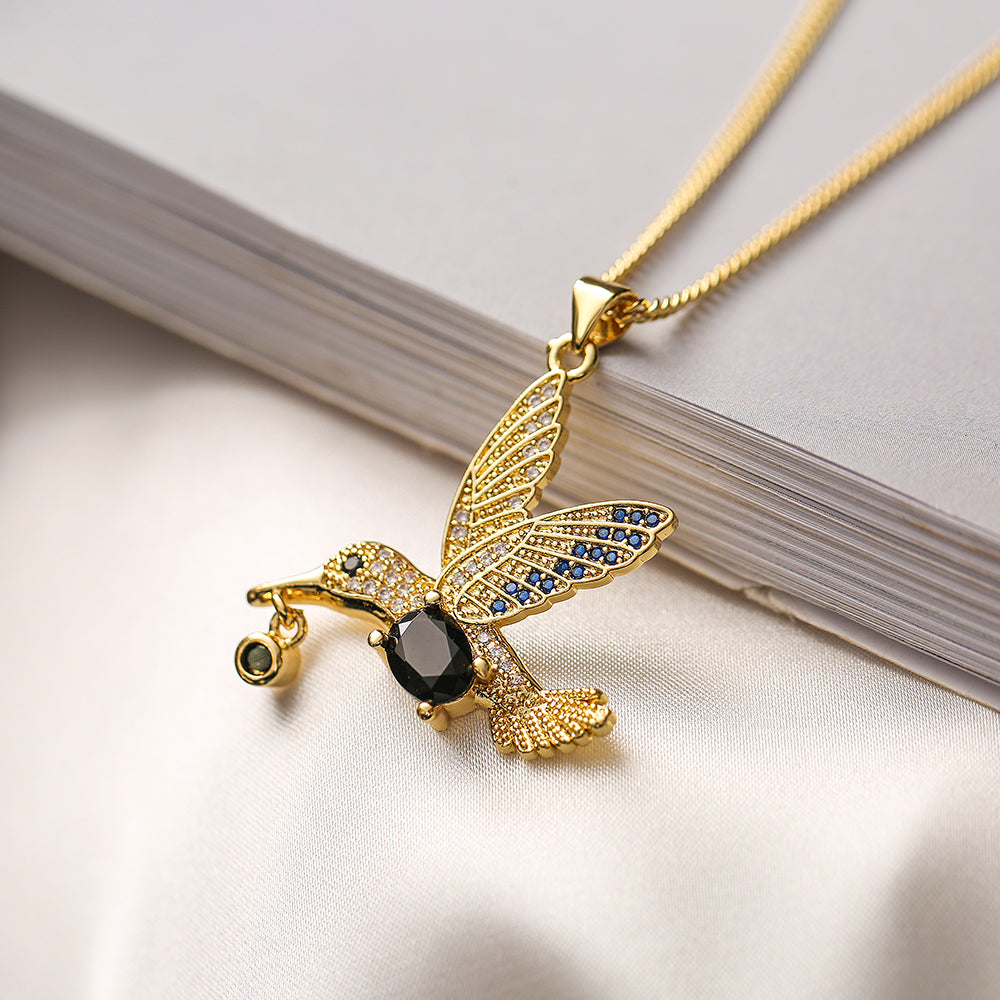 Simple Style Bird Copper Plating Inlay Zircon 18k Gold Plated Pendant Necklace