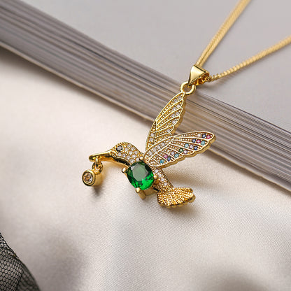 Simple Style Bird Copper Plating Inlay Zircon 18k Gold Plated Pendant Necklace