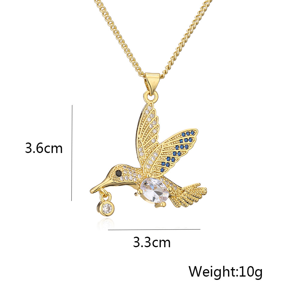 Simple Style Bird Copper Plating Inlay Zircon 18k Gold Plated Pendant Necklace