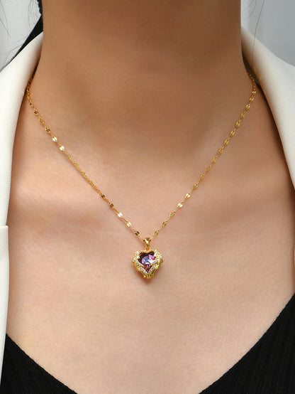 Wholesale Elegant Romantic Heart Shape Stainless Steel 18k Gold Plated Zircon Pendant Necklace