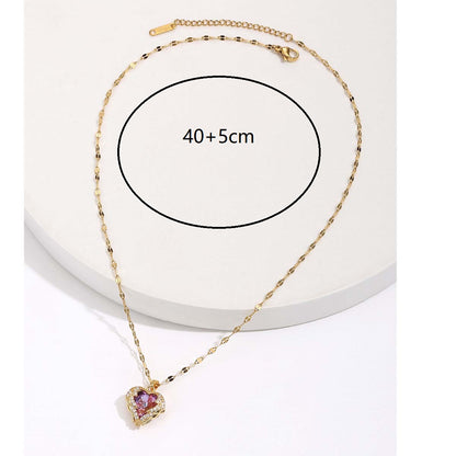 Wholesale Elegant Romantic Heart Shape Stainless Steel 18k Gold Plated Zircon Pendant Necklace