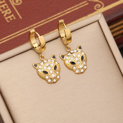 Wholesale Ins Style Cool Style Animal Stainless Steel Artificial Diamond Earrings Necklace